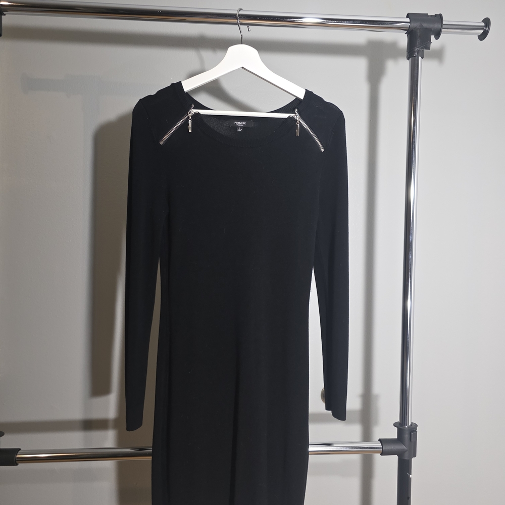 Premise Black Long Sleeve Dress with Zipper Detail